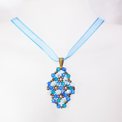 Pendant 65cm - Marissa Rhombus S-Blue Organza - Pendant 65cm - Laiton bronze